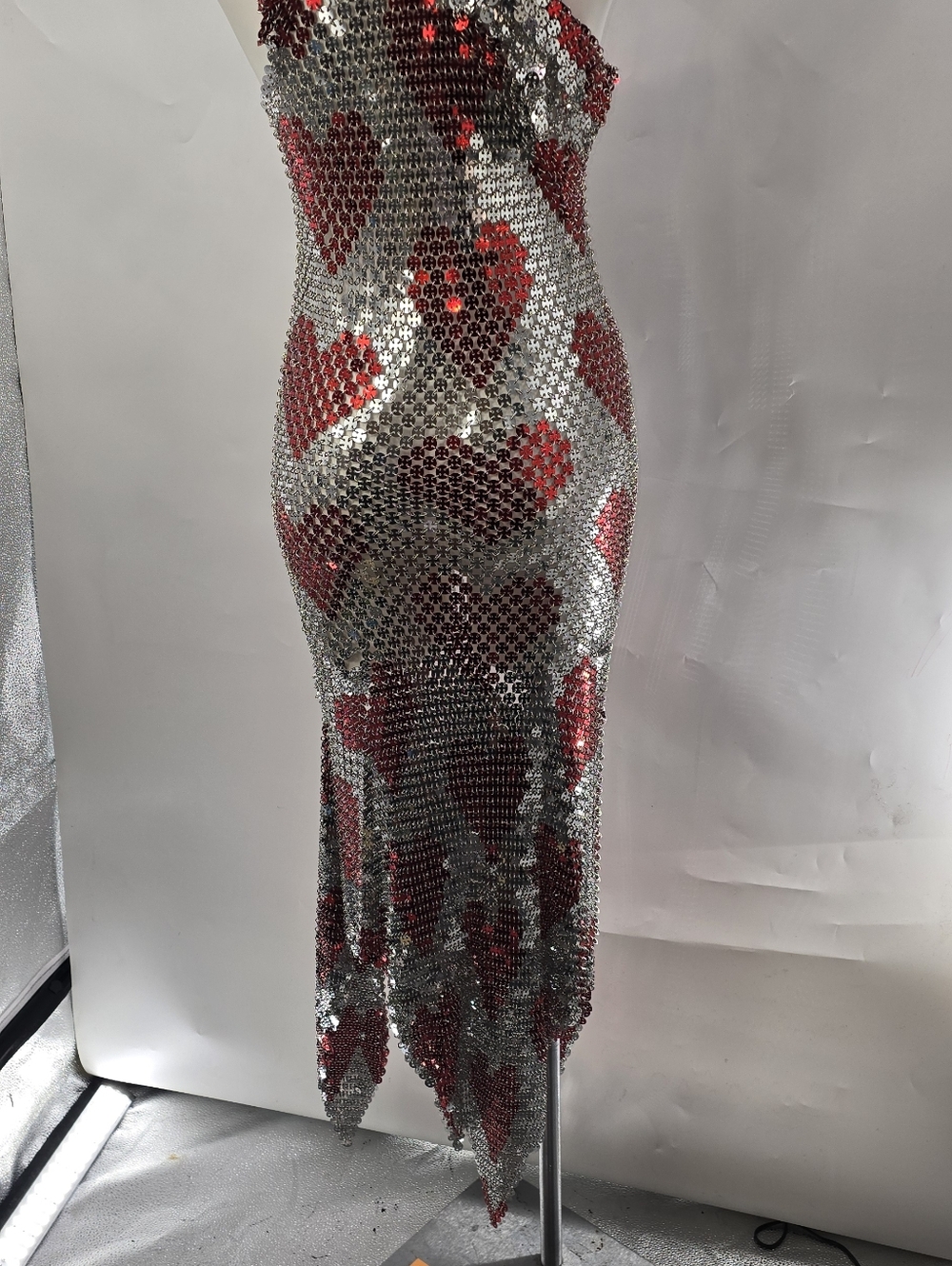 PACO RABANNE HEART Runway Sequin Midi Dress in Red and Silver - Picture 10 of 15